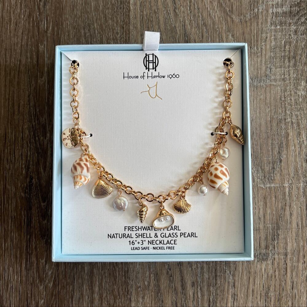 NEW House of Harlow 1960 Natural Shell & Glass Pearl Necklace